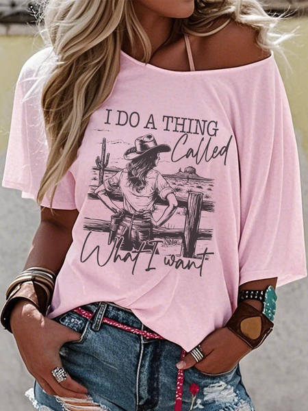 

Women Wild West Short Sleeve Tee T-shirt Crew Neck Casual Summer Top, Pink, T-Shirts