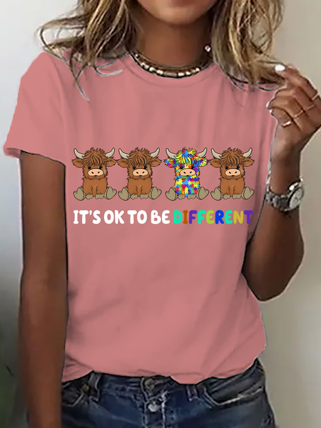 

It's Ok To Be Different Gnome Support Autism Awareness Cotton T-Shirt, Orange pink, T-shirts