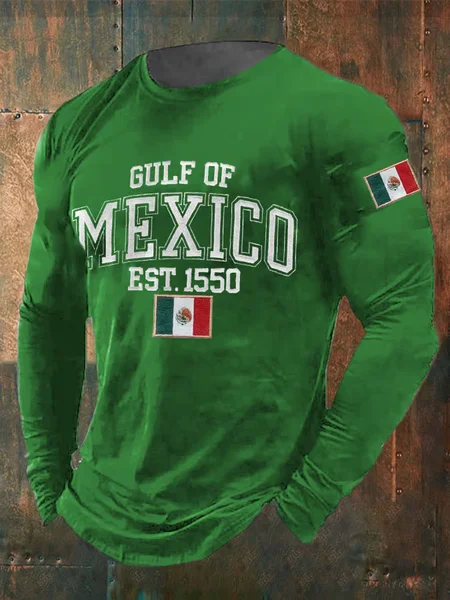 

Men's Gulf of Mexico Print Long Sleeve Casual Tee, Green, Long Sleeves