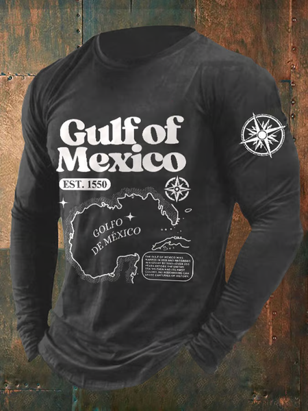 

Men's Gulf of Mexico Print Long Sleeve Casual Tee, Deep gray, Long Sleeves