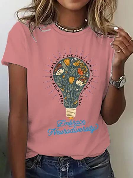 

Trendy Autism Floral Neurodiversity Cotton T-Shirt, Orange pink, T-shirts