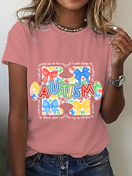 

Autism Awareness Coquette Cotton T-Shirt, Orange pink, T-shirts