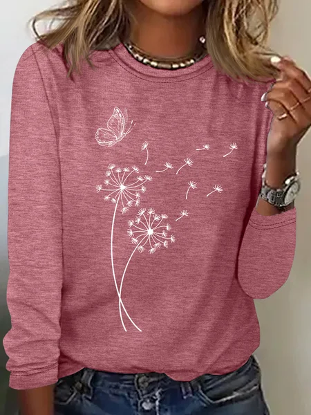 

Dandelion Wild Flower Casual Long Sleeve Shirt, Watermelon, Long sleeves