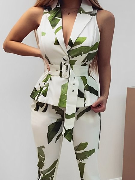 

Urban Printing Plants V Neck Vest With Belt, White-green, Vests and Gilets