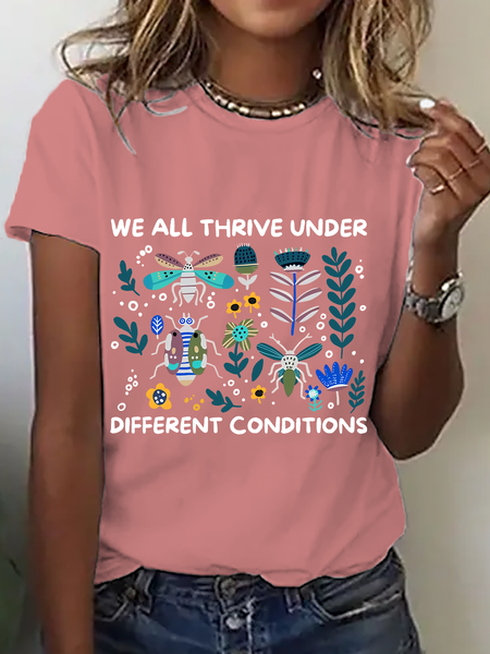 

We All Thrive Under Different Conditions Mental Health Awareness Cotton T-Shirt, Orange pink, T-shirts