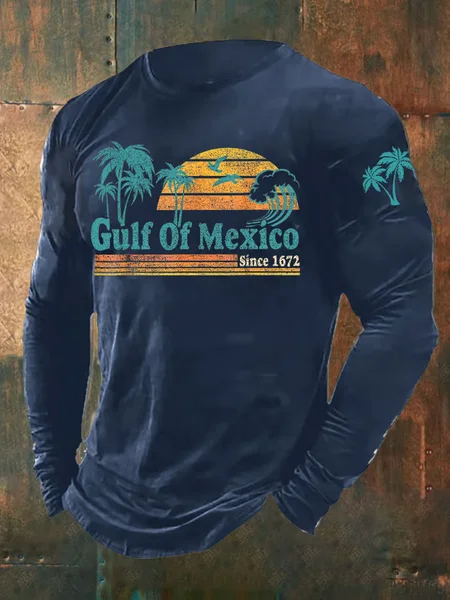 

Men's Gulf Of Mexico Print Long Sleeve T-Shirt, Dark blue, Long Sleeves