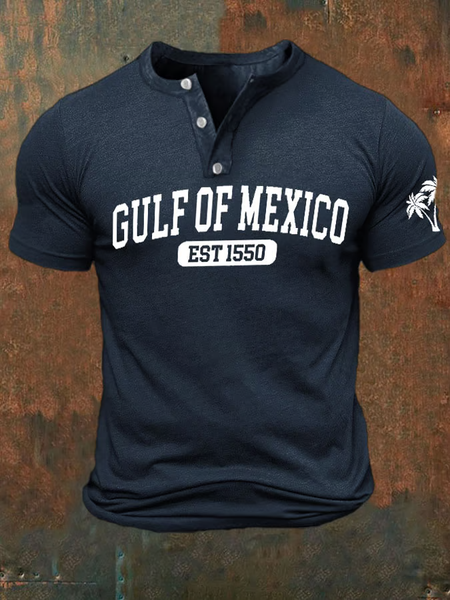 

Men's Gulf Coast Print Short Sleeve Henley Tee, Dark blue, T-shirts