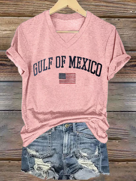 

Women's Retro Gulf Of Mexico Print T-Shirt, Pink, T-shirts