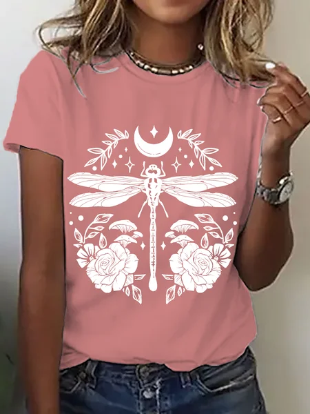 

Magic Dragonfly Floral Dragonfly Cotton T-Shirt, Orange pink, T-shirts