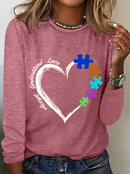 

Autism Aware Accept Understand Love Casual Long Sleeve Shirt, Watermelon, Long sleeves