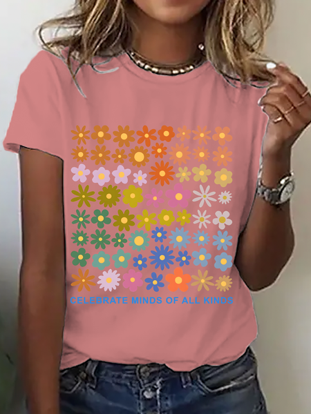 

Celebrate Minds Of All Kinds Neurodiversity Autism Awareness Cotton T-Shirt, Orange pink, T-shirts