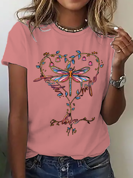 

Faith Hope Love Dragonfly Cotton T-Shirt, Orange pink, T-shirts