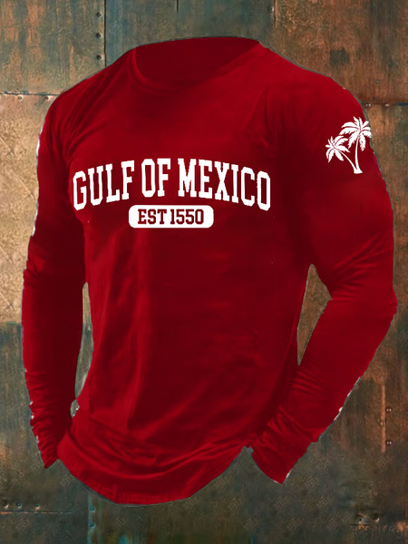 

Men's Gulf Of Mexico Print Long Sleeve T-Shirt, Red, Long Sleeves