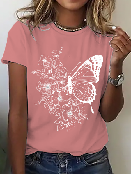 

Floral Butterfly Cotton T-Shirt, Orange pink, T-shirts