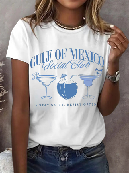 

Women's Gulf Of Mexico Print Round Neck T-Shirt, White, T-shirts