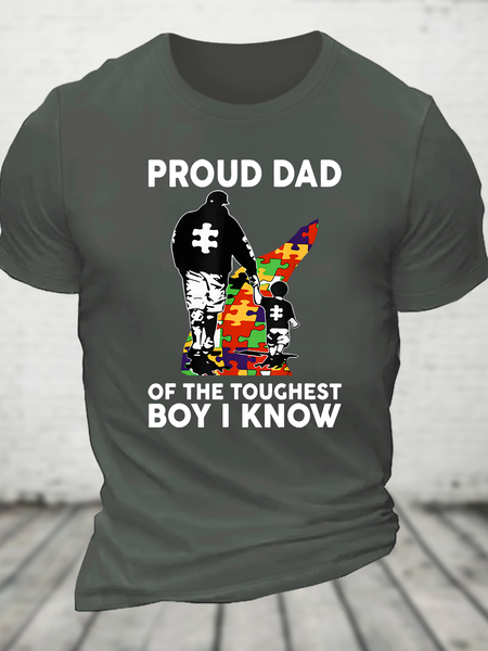 

Proud Dad Of The Toughest Boy I Know Autism Awareness Cotton T-Shirt, Deep gray, T-shirts