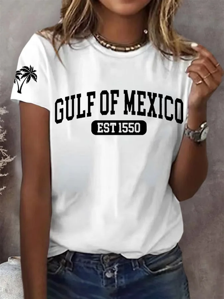 

Women's Gulf Of Mexico Print Round Neck T-Shirt, White, T-shirts