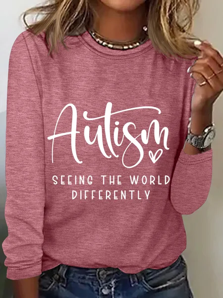 

Autism Seeing The World Differently Autism Quote Casual Long Sleeve Shirt, Watermelon, Long sleeves