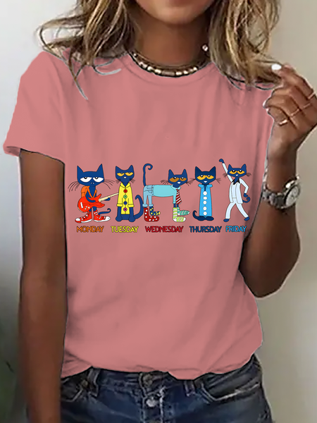 

Veryday Of Week Pete The Cat Cotton T-Shirt, Orange pink, T-shirts