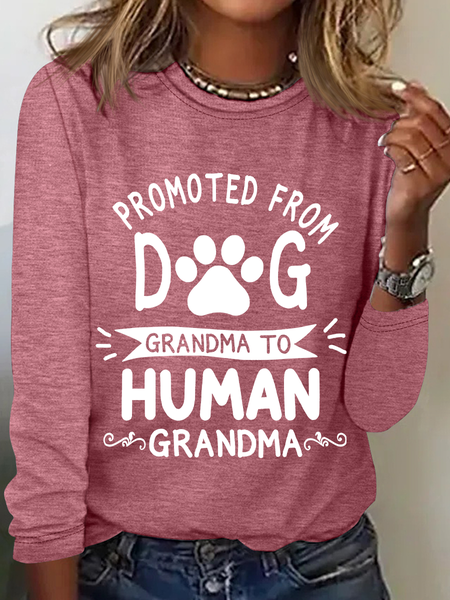 

Promoted From Dog Grandma To Human Grandma Casual Long Sleeve Shirt, Watermelon, Long sleeves