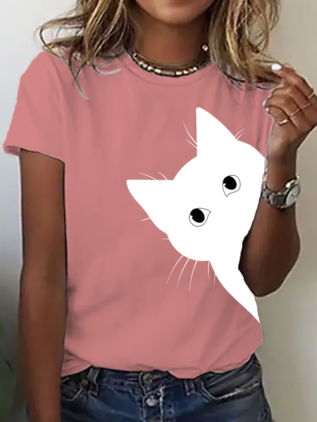 Black Cat Cotton T-Shirt, Orange pink, T-shirts