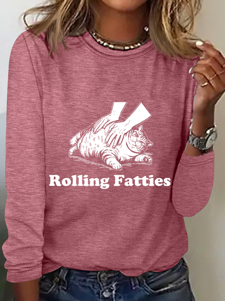 

Rolling Fatties Cat Casual Long Sleeve Shirt, Watermelon, Long sleeves