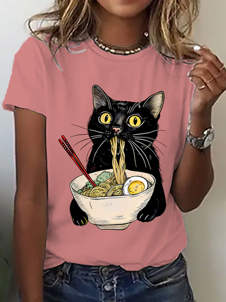 

Noodle Cat Cotton T-Shirt, Orange pink, T-shirts