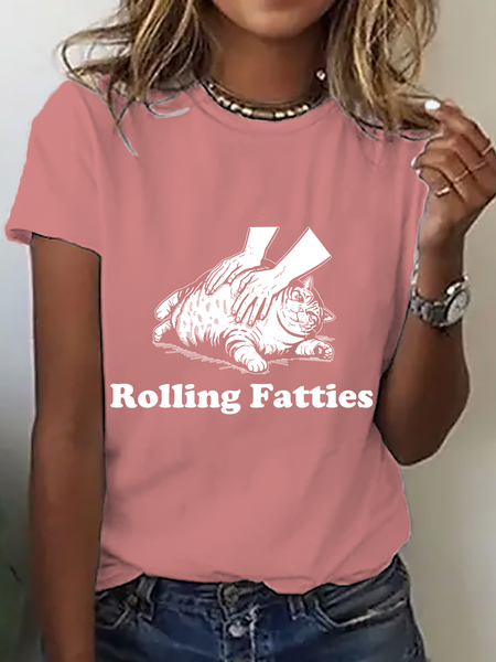 

Rolling Fatties Cat Cotton T-Shirt, Orange pink, T-shirts