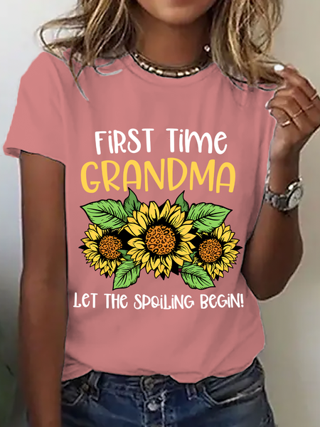 

First Time Grandma New Grandma Let The Spoiling Begin Unflower Cotton T-Shirt, Orange pink, T-shirts