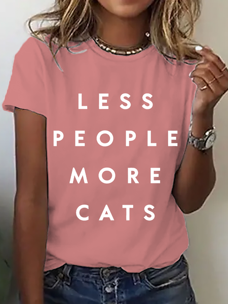 

Less People More Cats Cotton T-Shirt, Orange pink, T-shirts
