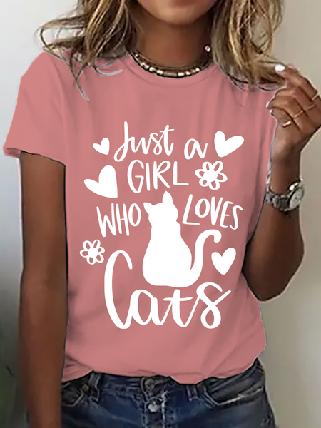 

Just A Girl Who Loves Cats Cotton T-Shirt, Orange pink, T-shirts