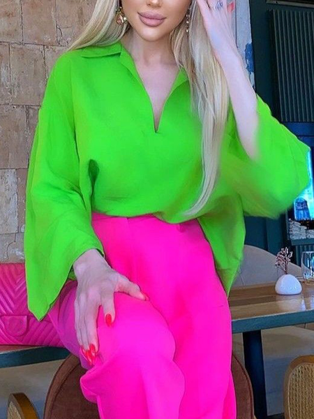 

Urban Plain V Neck Loose Blouse, Green, Blouses and Shirts