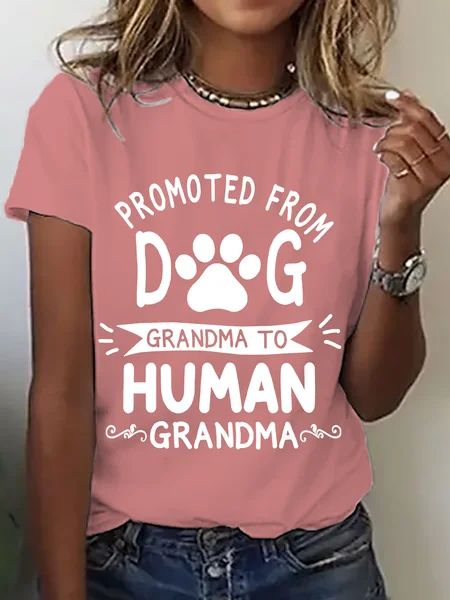 

Promoted From Dog Grandma To Human Grandma Cotton T-Shirt, Orange pink, T-shirts
