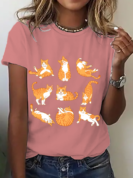 

Cute Orange Cat Cotton T-Shirt, Orange pink, T-shirts