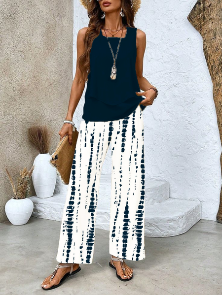 

Women's Abstract Stripes Printing Two-Piece Set Daily Sleeveless Casual Summer Top With Pants Matching Set, As picture, Suit Set