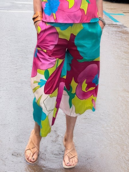 

Casual Floral Printing Straight Fashion Pants, As picture, Pants