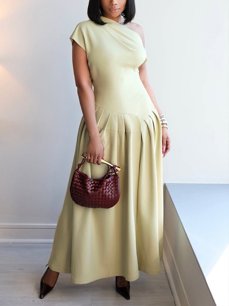 

Elegant Plain Asymmetric Maxi Dress, As picture, Maxi Dresses