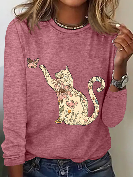 

Wildflowers Cat Casual Long Sleeve Shirt, Watermelon, Long sleeves