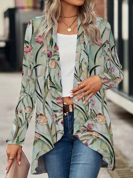 

Women's Floral Spring/Fall Cover-up Casual Printing Lightweight Cardigan, Green, Cardigans