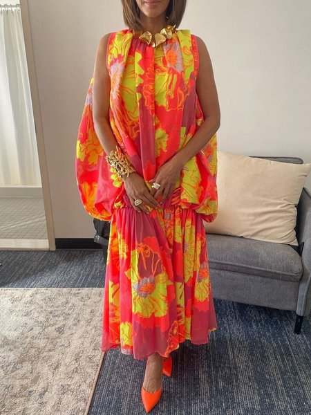 Vacation Floral Printing Maxi Dress, As picture, Maxi Dresses