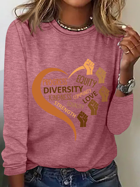 

Black History Fists Diversity Equity Casual Long Sleeve Shirt, Watermelon, Long sleeves