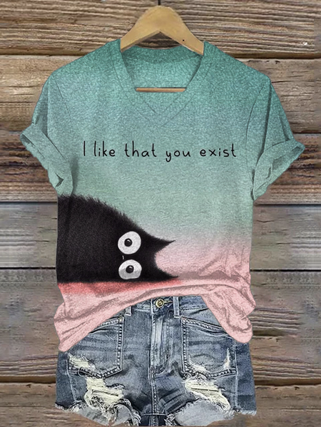 

Casual Animal Crew Neck Short Sleeve T-shirt, Aqua blue, T-shirts