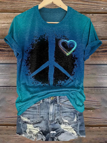 

Casual Geometric Crew Neck Short Sleeve T-shirt, Blue, T-shirts