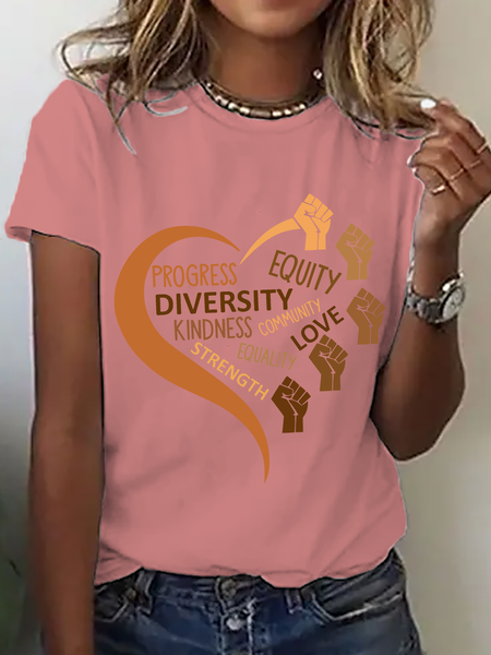 

Black History Fists Diversity Equity Cotton T-Shirt, Orange pink, T-shirts