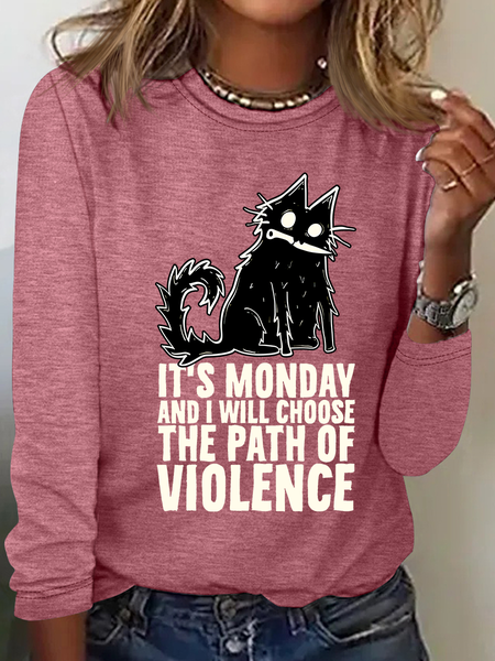 

It's Monday And I Will Choose The Path Of Violence Casual Long Sleeve Shirt, Watermelon, Long sleeves