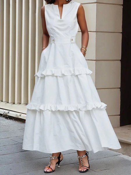 

Urban Plain Peplum V Neck Maxi Dress, White, Maxi Dresses