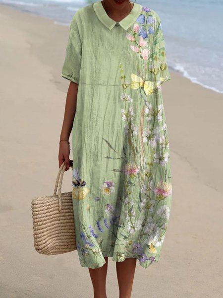 

Women Floral Crew Neck Half Sleeve Comfy Casual Maxi Dress, Lightgreen, Maxi