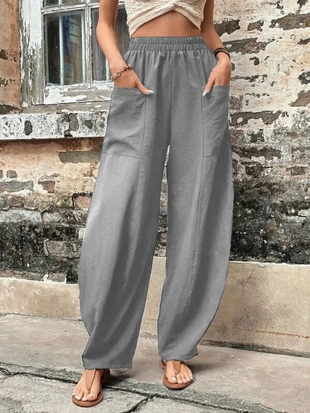 Plain Simple Loose Pants, Gray, Pants