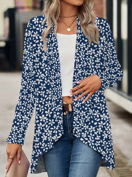 

Women's Floral Spring/Fall Cover-up Casual Printing Lightweight Cardigan, Purplish blue, Cardigans