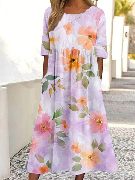 

Floral Casual Loose Dress With No, As picture, Dresses